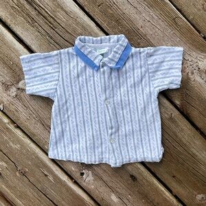 Vintage Dream Boat Blue & White Stripe Pattern Toddlers Button Up Collared Top